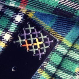 Strap stitch detail on a Scott Ancient kilt - Crimson Kilts